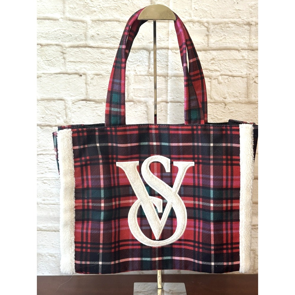 Victoria's Secret Holidayโ 2022 Red Plaid Tote Bag Large Shopper Carryall